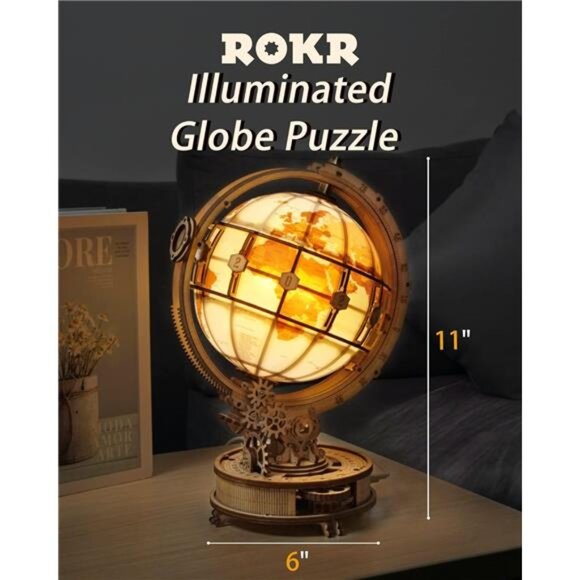 ROKR 3D Wooden Puzzles for Adults-LED Illuminated Wooden Globe Puzzle-Model - Picture 2 of 7